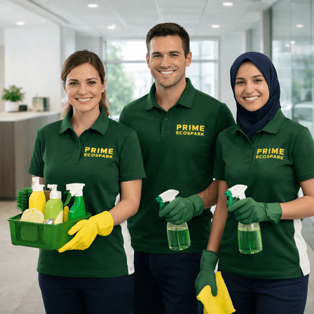 Prime EcoSpark cleaning team in a professional setting.